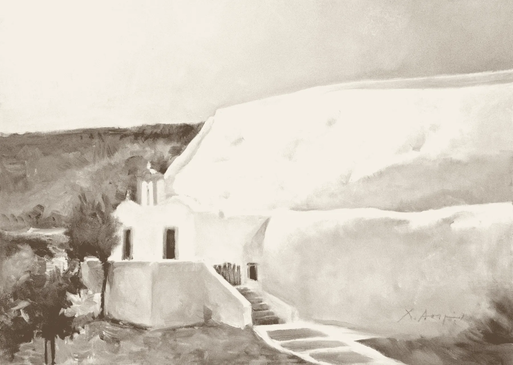 Painting of Agios Prokopios, Santorini